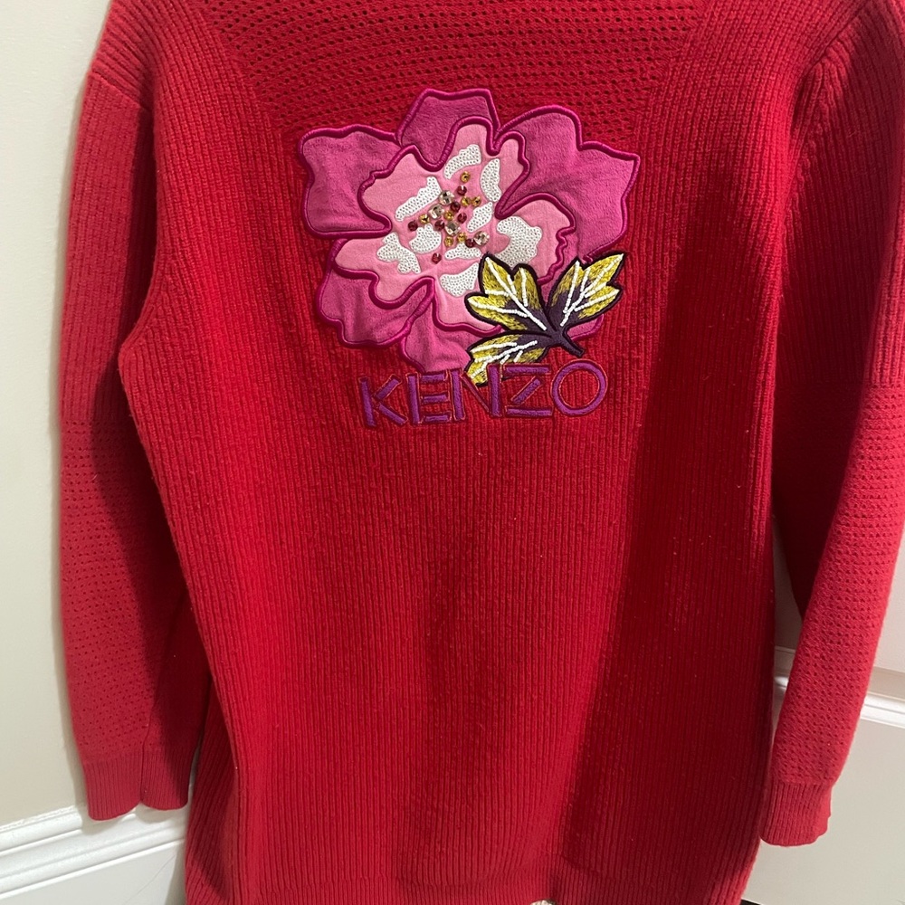 Kenzo Red Sweater with Pink Floral Design